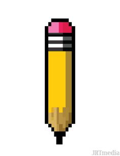 an image of a pencil pixelated in pink and yellow