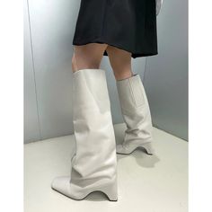 Knee High Boots Vegan Leather Upper Heel Height: 9 cm / 3.5 inch (Approx.） Shaft Circumference: 37 cm / 14.6 inch (Approx.） Top Shaft Circumference: 40 cm / 15.8 inch (Approx.） NOTE: Please use the chart & measurements as guide only, because sizing and measurements will vary between cuts and designs. Beige Winter Boots For Office, Beige Office Boots For Winter, Chic High Heel Wedge Boots For Winter, Office Mid-calf High Heel Boots With Sculpted Heel, Office Mid-calf Boots With Sculpted High Heel, Winter Wedge Boots With Pointed Toe And Medium Width, Winter Wedge Boots With Pointed Toe, Winter Pointed Toe Wedge Boots, Chic Pointed Toe Wedge Boots In Faux Leather