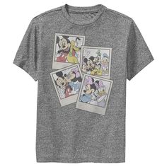 Who knew that dressing "mousey" could be so cute!? Celebrate Walt Disney's most iconic character with these officially licensed Mickey Mouse and Friends styles! All of your favorites like Mickey Mouse, Minnie Mouse, Goofy, Pluto, Donald Duck, and more are featured across this Boys' Tee in polaroid pictures. This tee is perfect for your next trip to Disneyland! Size: xl. Color: charcoal heather. Gender: male. Age Group: kids. Pattern: Fictitious Character. Material: Cotton. Mickey Mouse Graphic Tee Tops, Cotton Character Print Tops, Playful Character Print T-shirt For Disney Trips, Mickey Mouse Graphic Tee For Disney Trips, Graphic Tee With Character Print For Disney Trips, Mickey Mouse Pop Culture Short Sleeve Tops, Short Sleeve Mickey Mouse Pop Culture Top, Pop Culture Mickey Mouse Tops For Disney Fan Events, Friends Boys