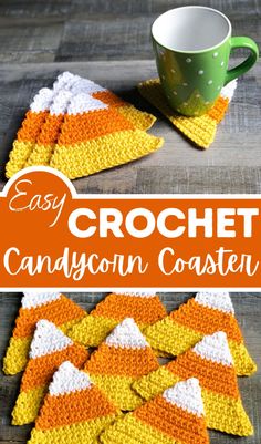 an easy crochet candy corn coaster pattern