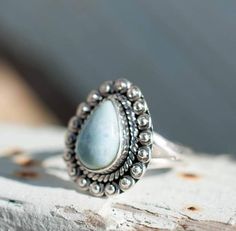 Larimar Ring ~ Sterling Silver 925~MR020 Black Obsidian Ring, Mexican Fire Opal Ring, Rainbow Moonstone Jewelry, Gemstone Rings Vintage, Blue Gemstone Rings, Larimar Ring, Larimar Rings, Vintage Silver Rings, Semi Precious Stone