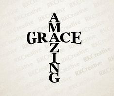 a cross with the word grace on it in black and white, against a beige background