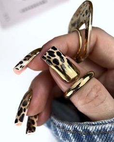 Gyaru Cheetah Print, Nails Bailarina, Y2k Nail Designs, Animal Nail Designs, Y2k Nail, Leopard Nail Art, Tape Nail Art, Duck Nails, Diva Nails