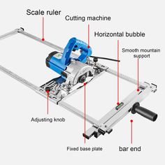 an image of a table sawing machine labeled in its parts and description on white background