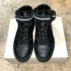 Euc Palm Angels Black Leather High Top Sneakers With Chrome Velcro Buckle Palm Angels Shoes, Leather High Tops, Palm Angels, Womens Shoes Sneakers, High Top, Top Sneakers, High Top Sneakers, Shoes Sneakers, Black Leather