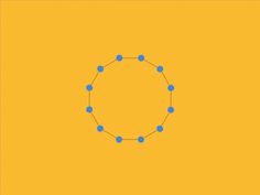 a yellow background with blue dots in the middle and an orange circle at the center