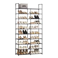 PRICES MAY VARY. Non-woven Fabrics △PRACTICAL DESIGN: This 10-tier shoe rack organizer is designed with a double-row structure, with three additional steel pipes in the middle of each layer for support, which greatly improves the product's load-bearing capacity and overall structural stability. At the same time, this shoe rack can also use part of the accessories assembled into a single row to adapt to narrow spaces. △SPACE MASTER: This shoe rack shelf could hold 40 pairs of shoes (4 pairs per f Shoe Rack Organizer, Stackable Shoe Rack, Shoe Rack Closet, Shoe Rack With Shelf, Shoe Shelves, Shoe Rack Organization, Metal Shelf, Large Shelves, Shoe Shelf