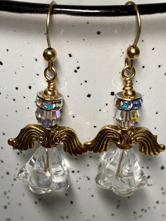 ANGEL Wings Swarovski Crystal Beaded GOLD Filled Dangle French - Etsy Silver Angel Wings, French Hook Earrings, Swarovski Crystal Beads, Hook Earrings, Last Minute Gifts, Angel Wings, Earrings Handmade, Swarovski Crystal, Handcrafted Jewelry