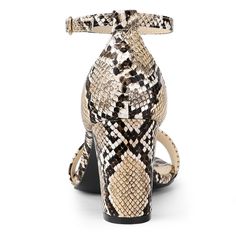 Make a bold fashion statement with these faux snake-skin open-toe sandals. The chunky heel and buckle ankle strap combine comfort with a sleek silhouette, perfect for elevating your summer wardrobe. Versatile and stylish, they're ready to transition from day to evening wear with ease. Pair them with a flowy dress or tailored shorts for a chic look that's both effortless and elegant. These animal-pattern heels will match your pace and make you stand out of the crowd! They're gorgeous and they can Spring Ankle Strap Heels With Snake Print, Pattern Heels, Jeans With Heels, Snake Skin Print, Womens Chunky Heels, Snakeskin Heels, Footbed Sandals, Tailored Shorts, Chunky Heels Sandals