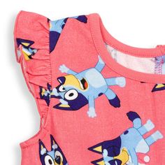 Your imaginative little girl is ready for an adventure with her favorite Blue Heeler puppy. This cute Bluey romper features an all-over print of Bluey and Polly Puppy with stylish ruffle sleeves and a pretty bow on the waistband. Made of a soft material that keeps your little girl comfortable, this adorable Bluey one-piece romper is the perfect outfit for those summer days of fun and play. Blue Heeler Puppy, Heeler Puppy, Blue Heeler Puppies, Heeler Puppies, Blue Heeler, Sleeveless Rompers, Fabric Tape, Ruffle Sleeves, Pair Of Pants