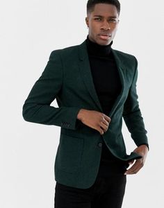 ASOS DESIGN skinny blazer in green wool mix Blazer Men Outfit, Green Blazer Outfit, 1950s Jacket Mens, Cargo Jacket Mens, Khaki Parka, Green Cargo Jacket, Blazer Outfits Men, Blazer Men, Men Blazer