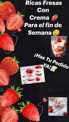 a menu with strawberries and other desserts on it