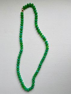 Hand knotted chrysoprase beaded necklace on 8mm lobster clasp. Bead size 7mm necklace length 16 1/2 inches. Please allow time for workmanship and mail delivery.  Due to the nature and handmade item no piece will be the same. Please message seller if want multiples. Chrysoprase is a semi-precious variety of chalcedony, which is a non-crystalline quartz. It is the second most valuable form of chalcedony, after gem-silica. Chrysoprase is in fact rare in that it is one of a tiny number of green gems Birthday Gemstones, Gem Silica, Silk Necklace, Green Gems, Knot Necklace, Lobster Clasp, Beautiful Jewelry, Semi Precious, Necklace Lengths