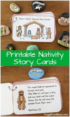 the nativity story cards with jesus and mary on them for kids to learn how to read