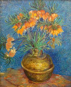 a painting of flowers in a vase on a table