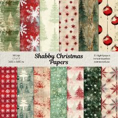 christmas paper pack featuring red, green and white ornaments