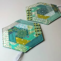 two hexagons made out of patchwork fabric