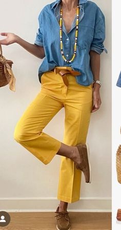 Yellow Pants Outfit Work Attire, Light Yellow Sweater Outfit, Mustard Pants Outfit, Yellow Pants Outfit, Yellow Pants, Funny Fashion, Classy Fashion, Mode Casual, Casual Work Outfits