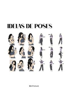 an image of a woman doing various poses in different positions, with the caption'ideas de poses '