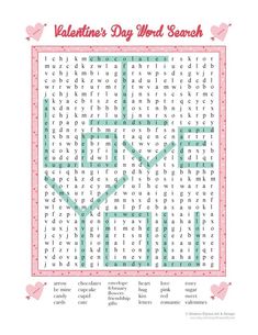 the valentine's day word search is shown