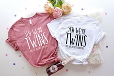 Yes We are Twins T-Shirt, Sibling Matching Shirt, Matching Twin Shirt, Birthday Gift Shirt, Sibling Shirt, Not Identical Shirt, Gift For Her Our T-Shirts About our Shirts 1- Non-Heather T-Shirts are %100 cotton 2- Heather T-Shirts are %52 cotton %48 polyester 3- Shirts prints are making with high quality items About Size 1- To make sure about what size fits to you should look at the size chart 2- Our t-shirts fits unisex sizing 3- We have 7 size options and they are XS, S, M, L, XL, 2XL, 3XL Our Twin Day Shirts, Matching Sister Shirts, Twin Day, Nursing School Shirts, Mother Daughter Trip, Twin Shirts, Bff Matching, Matching Sisters, Daughters Day