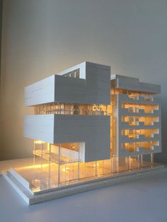 a model of a building that is lit up