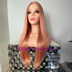 Premium Quality Synthetic High Temperature Fiber Wig Heat Resistance Low Medium Heat Breathable Adjustable Cap With Straps And Combs We Ship Fast Same Day 26 Inch Long Wig Middle Part Color As Shown On The Pictures Rose Gold Wig Middle Part, Wig Straight, Rose Gold Pink, Middle Part, Long Wigs, High Temperature, Wig Hairstyles, Pink Color, Womens Hairstyles