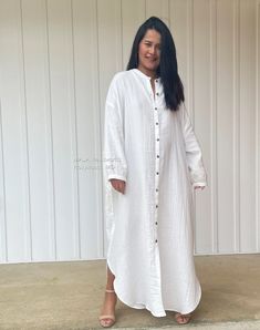 P-2 Long White Double Gauze Shirtdress 56 One Size Fit | Etsy Oversized Long Shirt Dress For Daywear, Long White Cotton Shirt Dress, White Oversized Buttoned Dress, Oversized White Buttoned Dress, White Oversized Button Dress, Oversized White Dress With Buttons, White Long Shirt Dress For Daywear, Oversized White Cotton Shirt Dress, White Oversized Casual Shirt Dress