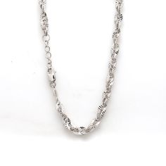 Platinum Chains by Jewelove Platinum Chain for Women Made in Japan Designer platinum chain for women with a unique shiny texture. Metal : Platinum Platinum Purity : 95% Purity Mark : Pt 950 Length : 16 inches Finishing : Hi-polish Estimated Platinum Weight : 15 grams Certificate of Authenticity : Platinum Guild International Silver Figaro Link Chain Necklace, Silver Figaro Chain Link Necklace, White Gold Delicate Chain Necklace, Metal Figaro Chain Necklace, Silver Figaro Chain Link Bracelet, White Gold Delicate Chain Link Necklace, Delicate White Gold Chain Link Necklace, White Gold Chain Link Necklace With Lobster Clasp, White Gold Round Rope Chain Necklace