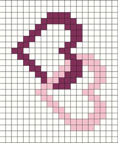 a cross stitch pattern with the letter d in purple and pink colors on white background