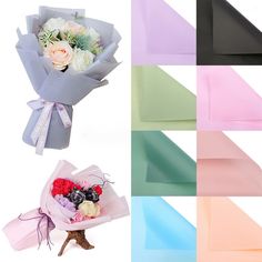 six different colors of paper with flowers in them