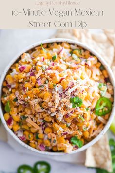 a bowl filled with mexican street corn dip