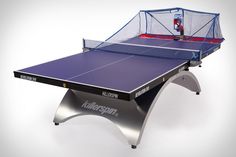 a ping pong table with net on top