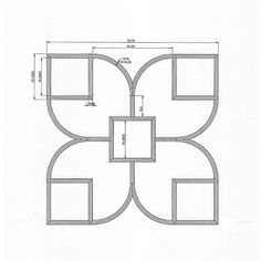 an architectural drawing showing the design for a circular table top with four square sections, and two