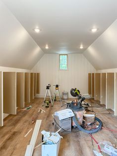 the room is being remodeled and ready to be used as a storage area for various items