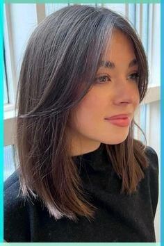 Shoulder Length Hair With Swoop Bangs, Lob Collar Bone Length Straight, Hair Cut Round Face Woman 2024, Lob Haircut No Layers, Med Hair Curtain Bangs, Simple Mid Length Haircut, Shorter Hair Curtain Bangs, Haircut With Shorter Front Pieces, Hairstyles With Widows Peak