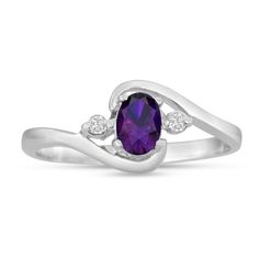 Amethyst Ring | February Birthstone | 1/2ct Amethyst and Diamond Ring In 14K White Gold | SuperJeweler 2 Diamond Ring, Tanzanite And Diamond Ring, Tanzanite Diamond Ring, Amethyst Ring Engagement, Amethyst And Diamond Ring, Tanzanite Diamond, Purple Gems, Tanzanite Ring, Tanzanite Gemstone