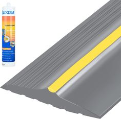 a yellow strip next to a gray roof