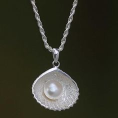 Cultured pearl pendant necklace, 'Oyster Secrets' - Hand Made Pearl and Sterling Silver Pendant Necklace  | Novica.com Big Diamonds Necklace, Modern Pearl Necklace, Single Pearl Pendant, Silver Bracelet Designs, Beachy Jewelry, Solitaire Diamond Pendant, Shiny Things, Silver Engagement Rings, Pearl Pendant Necklace