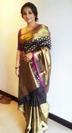 Gaurang Shah Sarees, Vidya Balan Saree, Gaurang Shah, Golden Saree, Yami Gautam, Saree Jewellery, Indian Silk Sarees, Indian Bridal Wear