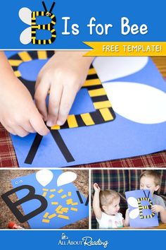 a collage of photos with the words bee on it and an image of a child cutting