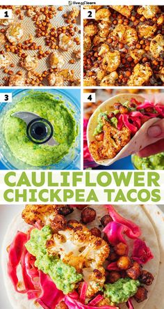 the steps to make cauliflower chickpea tacos with avocado sauce