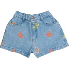 Introducing the Burbank Kids' Shorts denim delights adorned with colorful butterfly embroidery. These shorts, featuring playful pockets, effortlessly complete the entire Burbank set. The vibrant butterfly details add a whimsical touch to the classic denim, ensuring style and convenience. Perfectly coordinated for versatility, the Burbank Shorts are a delightful addition to your child's wardrobe, seamlessly blending fashion and comfort in every colorful stitch. Elevate their style with this charming set, where playfulness meets timeless design. | The New Society | Burbank Butterfly Embroidered Denim Short Shoes, (Blue, Size 16Y) | Maisonette collects the best children’s products from around the world (unlike Zulily, Etsy, The Tot, Farfetch Kids, Childrensalon, Crate and Kids, Kohls, Wayfair Playful Denim Blue Jeans For Summer, Playful Denim Blue Bottoms For Spring, Playful Cotton Jeans For Spring, Playful Spring Cotton Jeans, Playful Summer Jeans With Pockets, Playful Blue Jeans For Spring, Casual Butterfly Print Bottoms For Summer, Casual Bottoms With Butterfly Embroidery For Spring, Casual Summer Bottoms With Butterfly Print