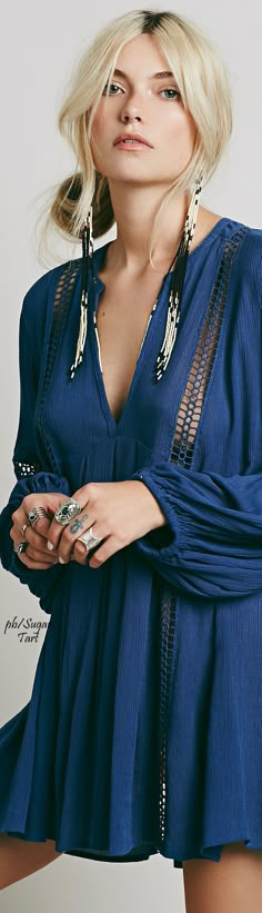 Boho chic bohemian boho style hippy hippie chic bohème vibe gypsy fashion indie folk dress  blue Vetement Hippie Chic, Mode Indie, Boho Hats, Short Boho, Marine Uniform, Estilo Country