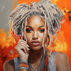 a painting of a woman with dreadlocks on her head and necklaces around her neck