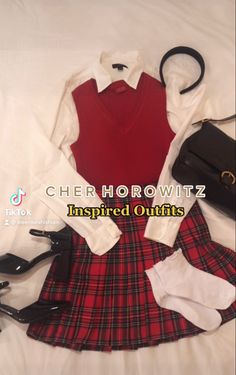 Clueless School Outfits, Cher Clueless Aesthetic Outfits, Cher Clueless Inspired Outfits, Cher Horowitz Aesthetic Outfits, Cher Horowitz Outfit Inspiration, Cute Christmas Outfits Aesthetic, Cher Clueless Outfit Inspiration, Cher Clueless Costume Diy, Cher From Clueless Outfits