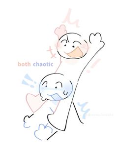 an image of two cartoon characters with one holding the other's arm up and smiling