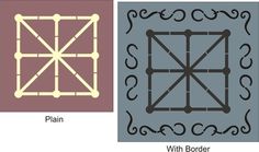 four different types of decorative floor tiles with border designs on each side and the same color