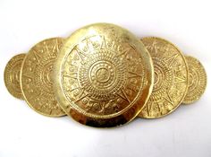 Aztec Belt Buckle Large Statement Gold Tone Metal Womens Mayan 5.75" Vintage Aztec Gold, Wide Belt, Flea Market, Belt Buckle, Gold Tone Metal, Vintage Signs, Belt Buckles, Women's Accessories, Gold Jewelry