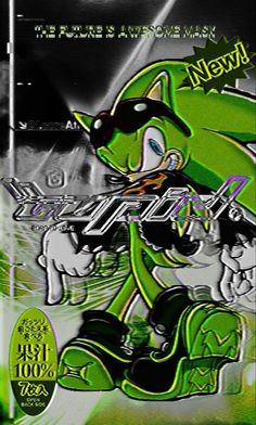 an image of a green and black sonic the hedgehog character on a skateboard